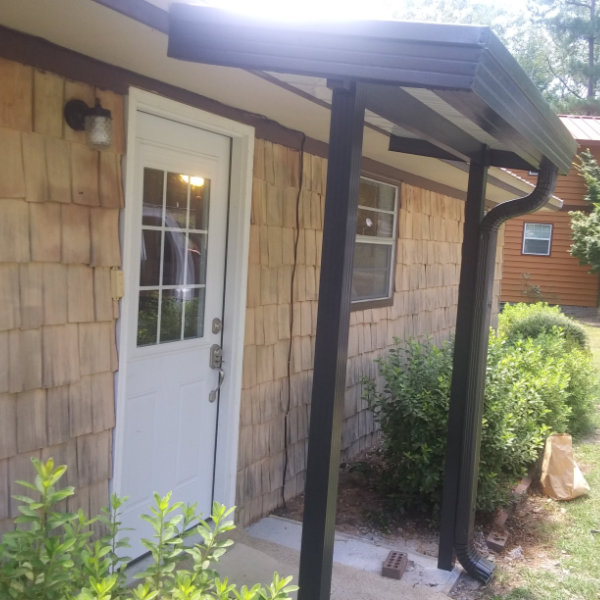 Residential awning providing shade over a patio