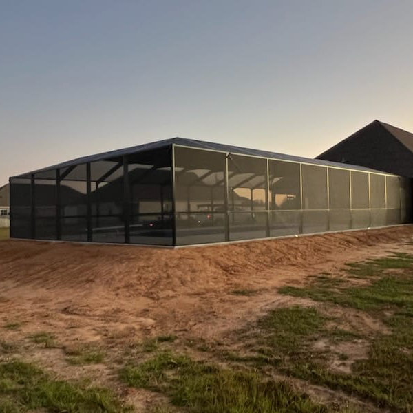 Screened pool enclosure with aluminum framing